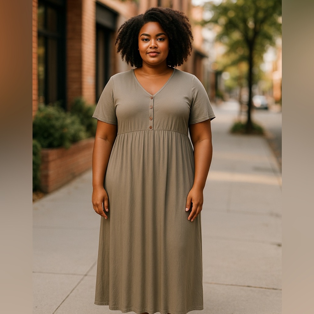 🛍️#2419 NWT Over The Head V-Neck Sage Maxi Dress